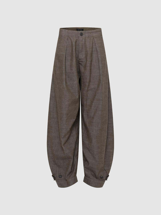Pantaloni in cotone a gamba larga con pieghe e texture