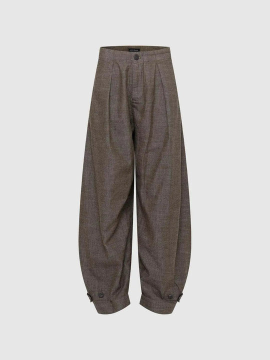 Textured Pleated Wide-leg Cotton Pants