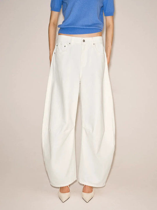 High-waisted Wide-leg Cotton Denim Pants