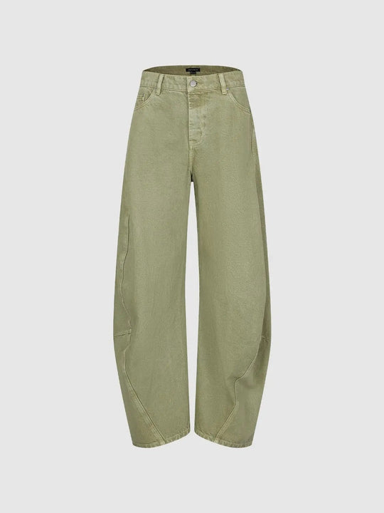 High-Waist-Baumwollhose mit weitem Bein und Paneleinsätzen