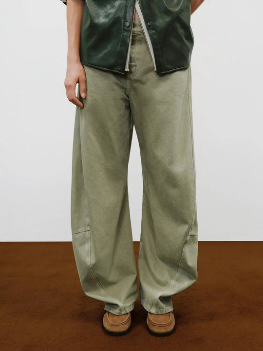 High-Waist-Baumwollhose mit weitem Bein und Paneleinsätzen