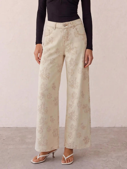 High-waisted Floral Textured Wide-leg Pants