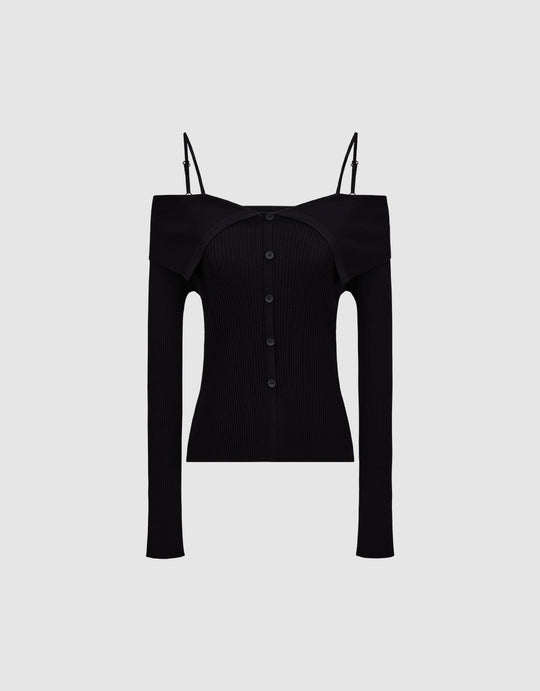 T-shirt lavorata a maglia con spalle scoperte