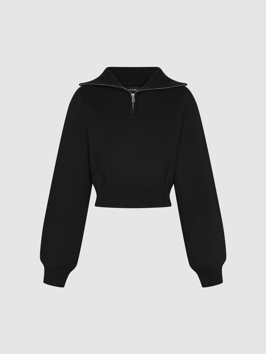 Zip Half Placket Knitted T-Shirt