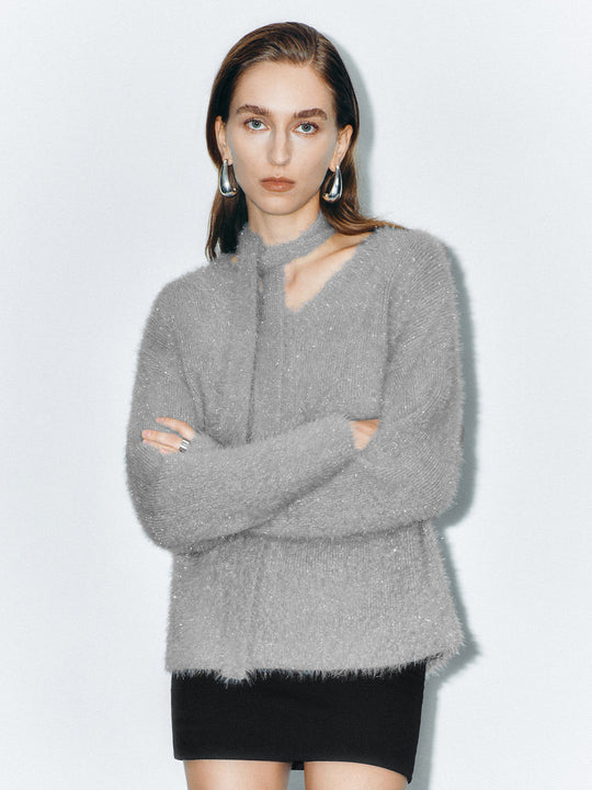 Sciarpa scollo a V T-shirt lavorate a maglia