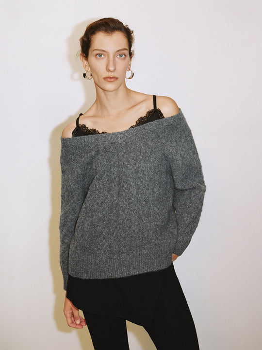 Schulterfreie Strick-T-Shirts