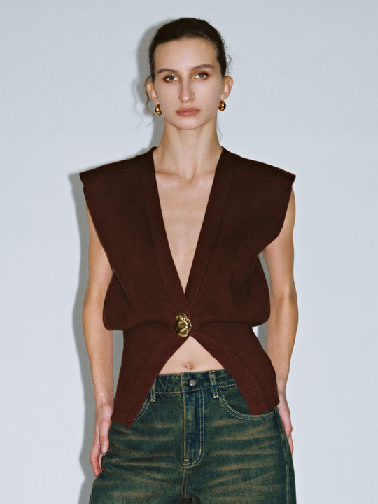 Cardigans sans manches en tricot à col en V