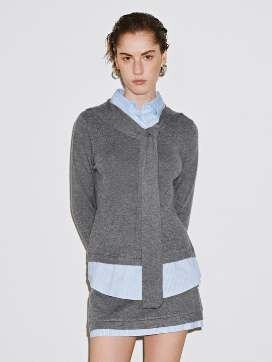 2 in 1 Schalkragen Strick-T-Shirts