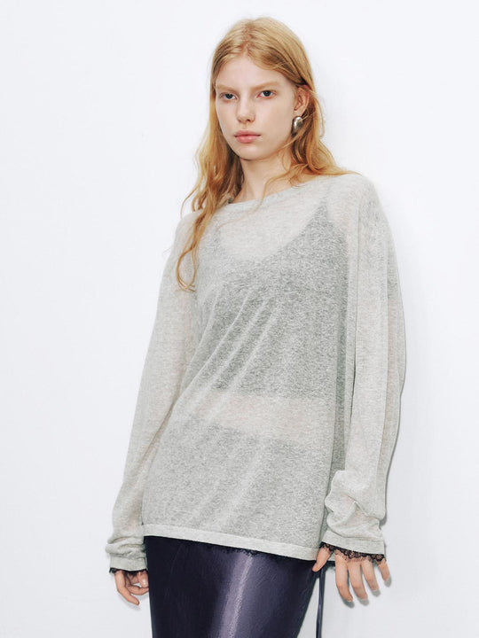 Camisetas de punto transparentes de manga larga