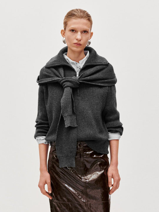 2 In 1 Stand Collar Knitted T-Shirts - Suggy