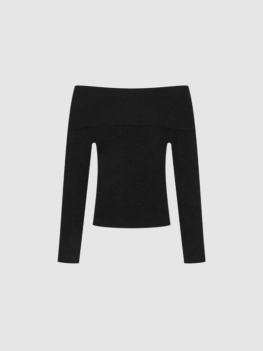 T-shirts tricotés à manches longues et épaules dénudées