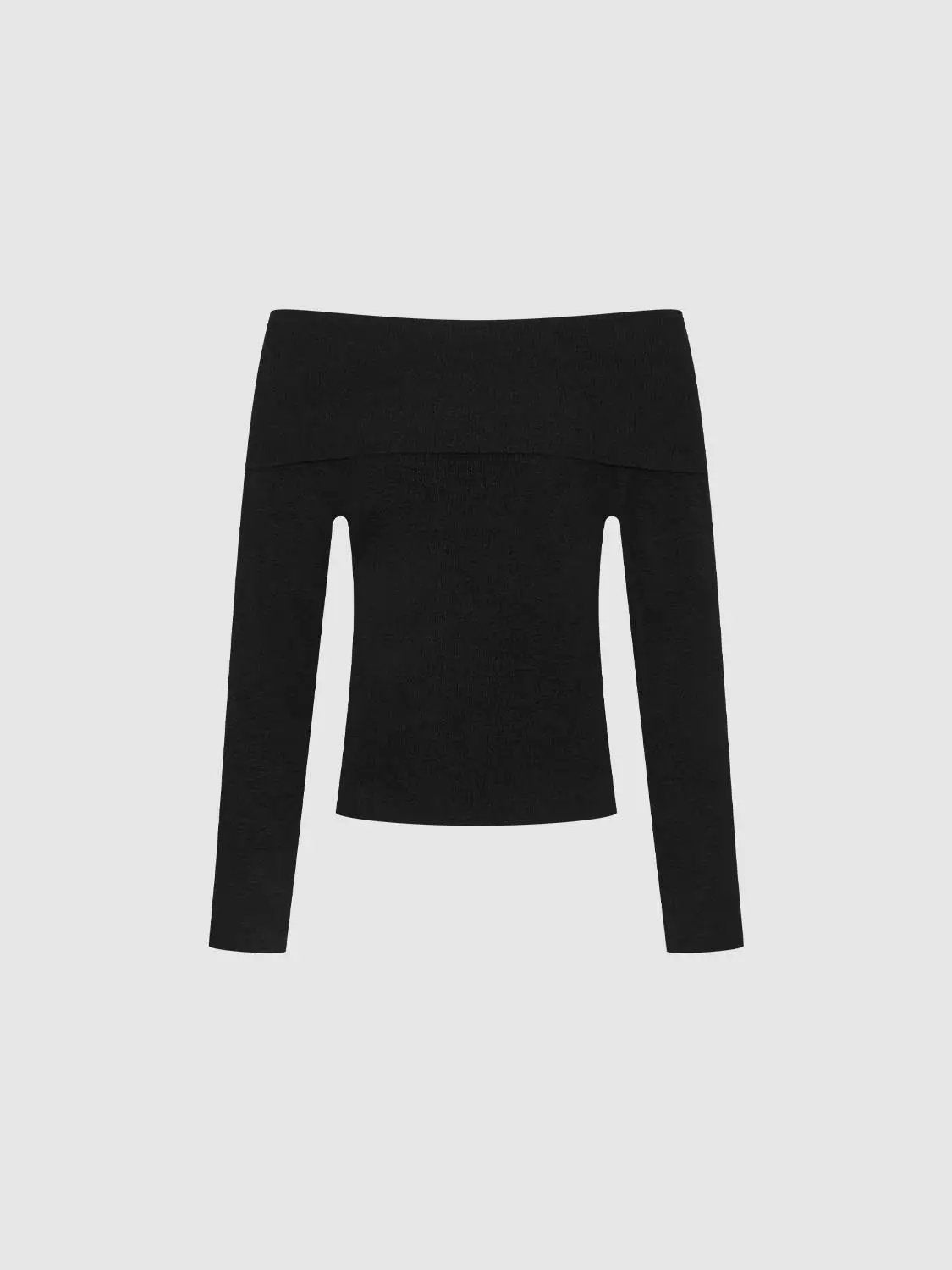Off-shoulder long-sleeve knitted top in black with soft knit texture
