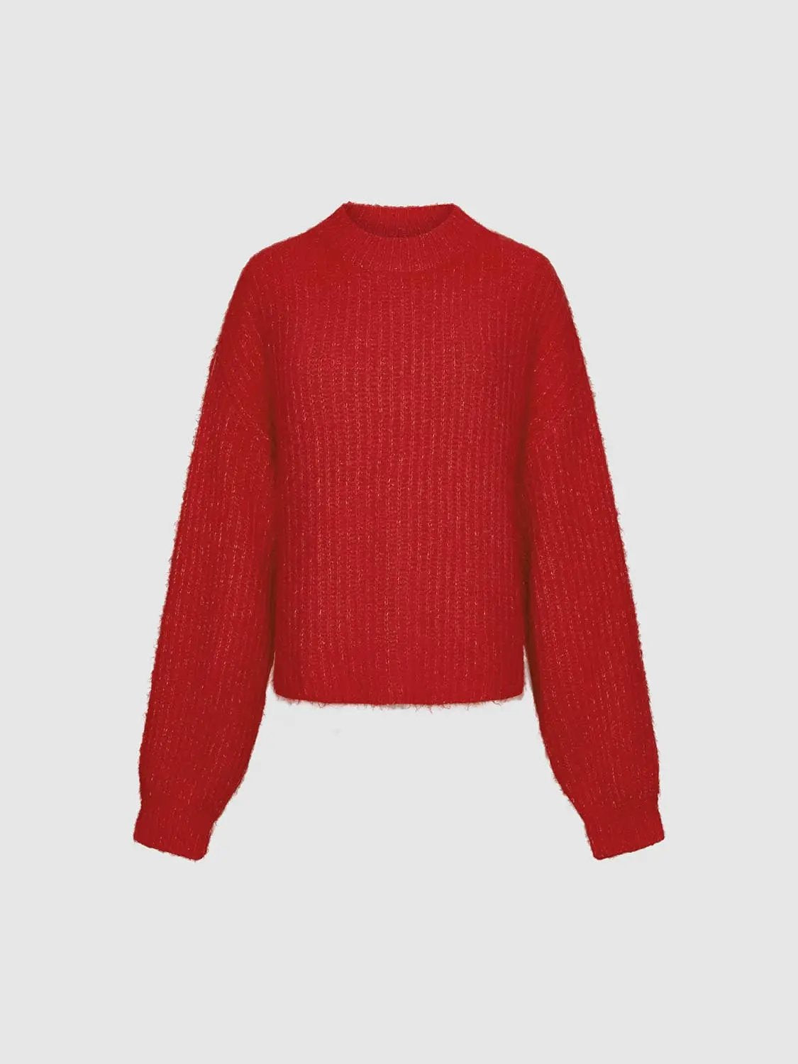 Oversized long-sleeve knitted sweater in red with crew neck