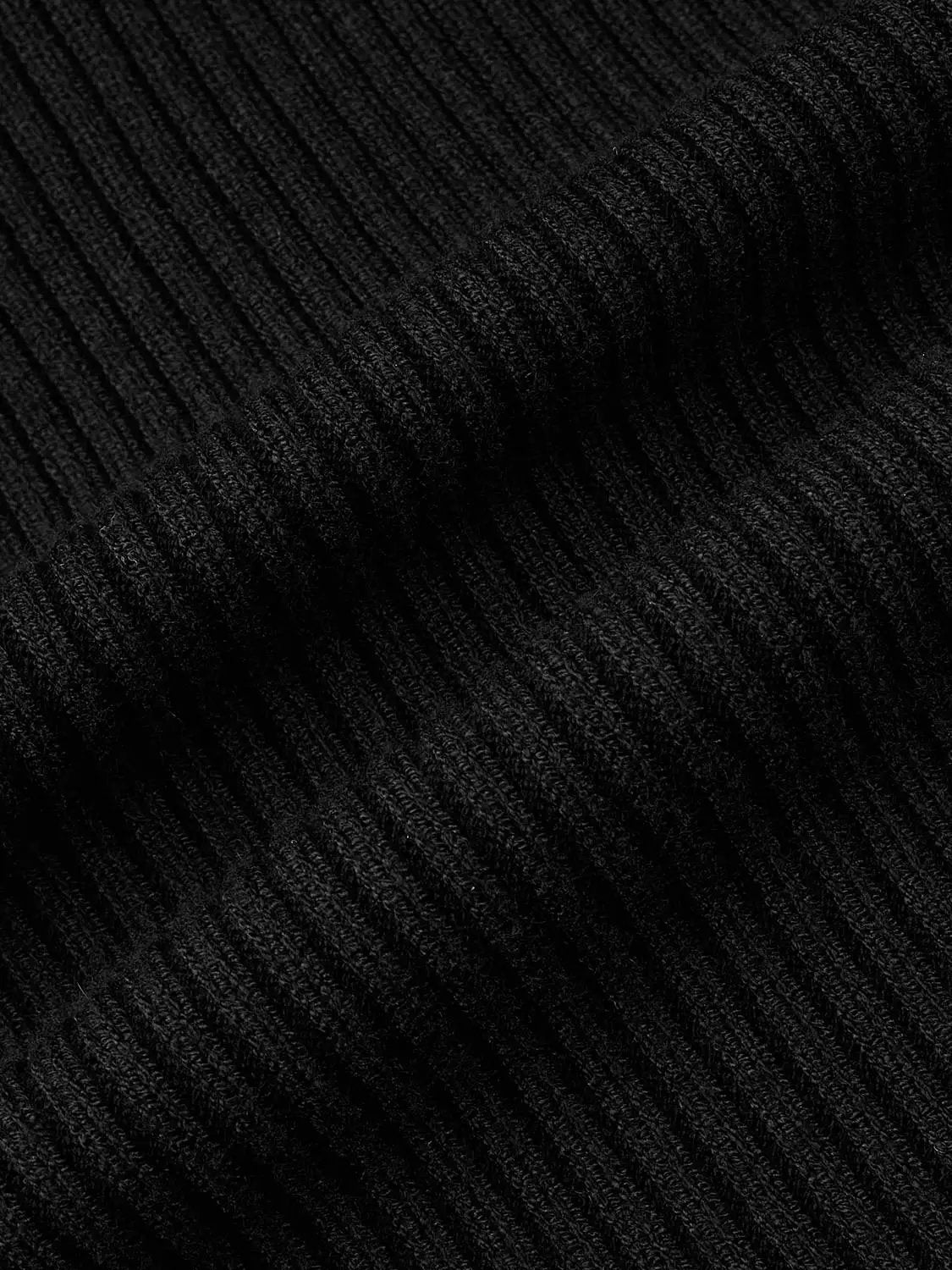 Puff Shoulder Tailored Knitted Cardigan in black ribbed knit fabric