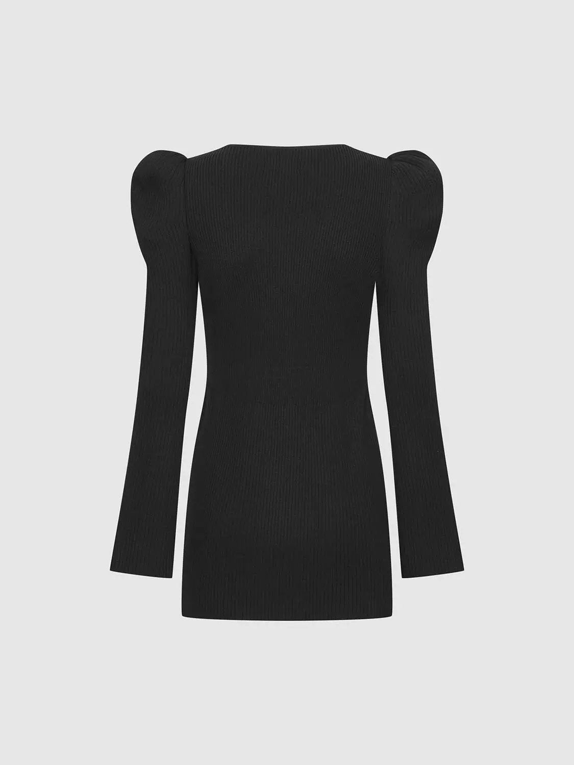 Puff Shoulder Tailored Knitted Cardigan, black ribbed knit with long sleeves