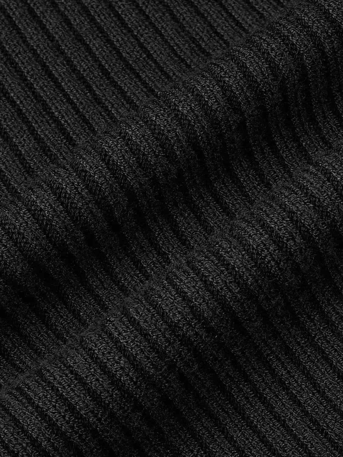 Puff Shoulder Tailored Knitted Cardigan in black ribbed knit fabric