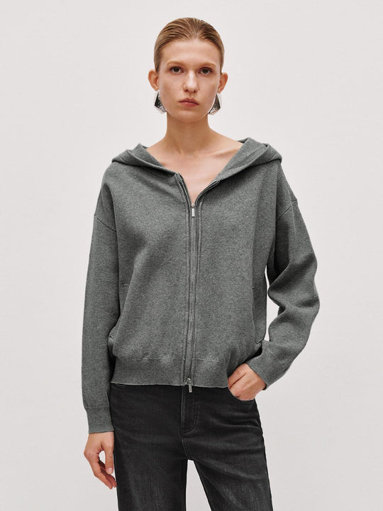 Hooded Zip Up Knitted Cardigans
