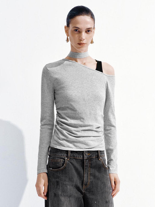 Scarf Neck One Shoulder Knitted T-Shirts
