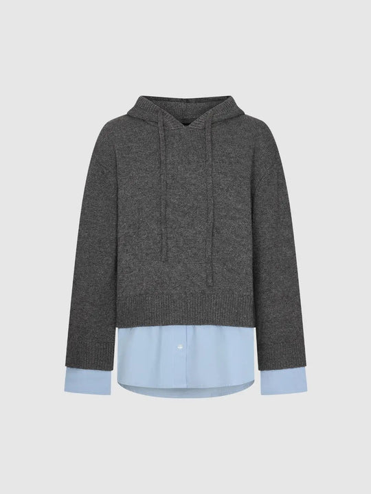 Drawstring Hooded Long Sleeve Knitted T-Shirts
