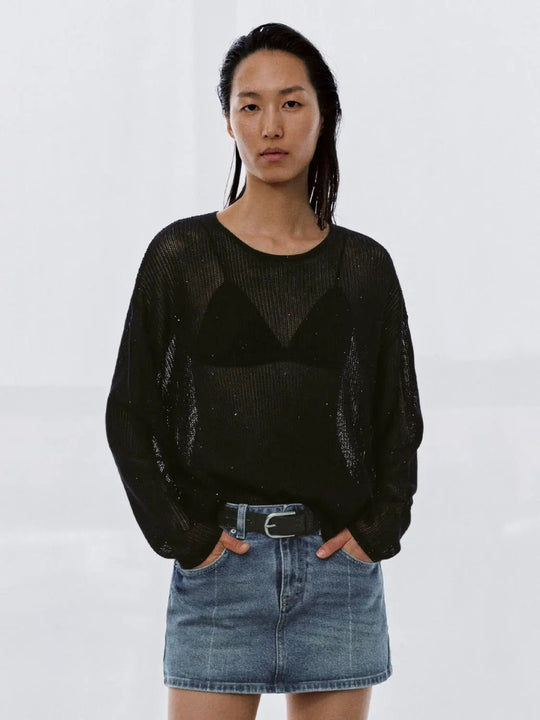 Crew Neck Long Sleeve Knitted T-Shirts