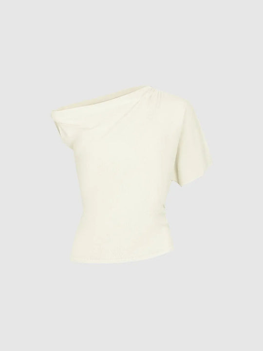 One Shoulder Slight Stretch Knitted T-Shirt