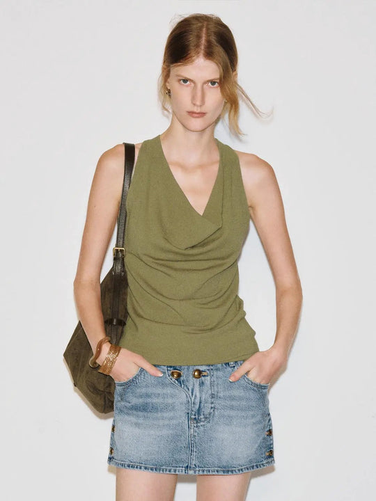 Cowl Neck Viscose Knit Tank Top