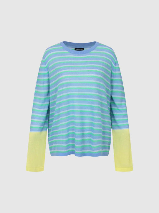 Gestreifter Pullover mit Color-Blocking, langen Ärmeln und Rundhalsausschnitt