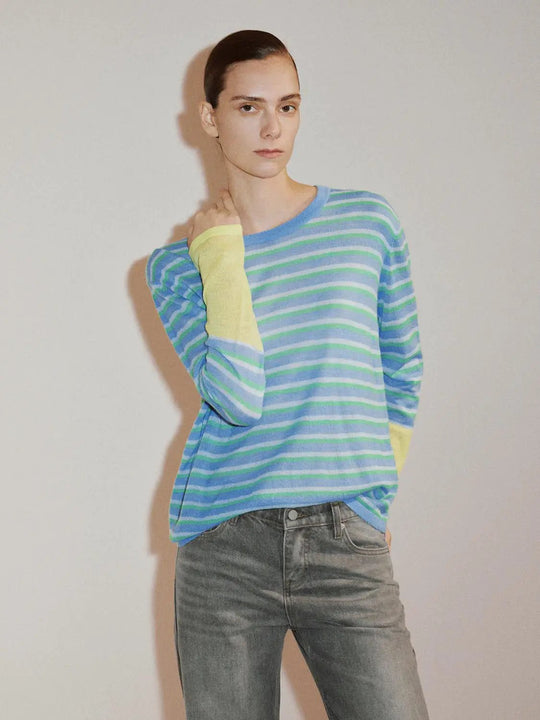 Jersey de manga larga y cuello redondo, con rayas y bloques de color