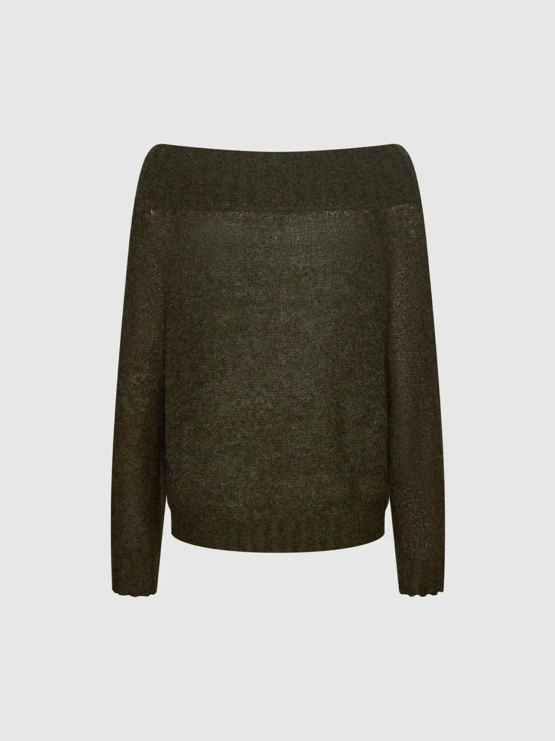 Knit T-Shirt by Urban Revivo Fashion; dark olive metallic knit, long sleeves.