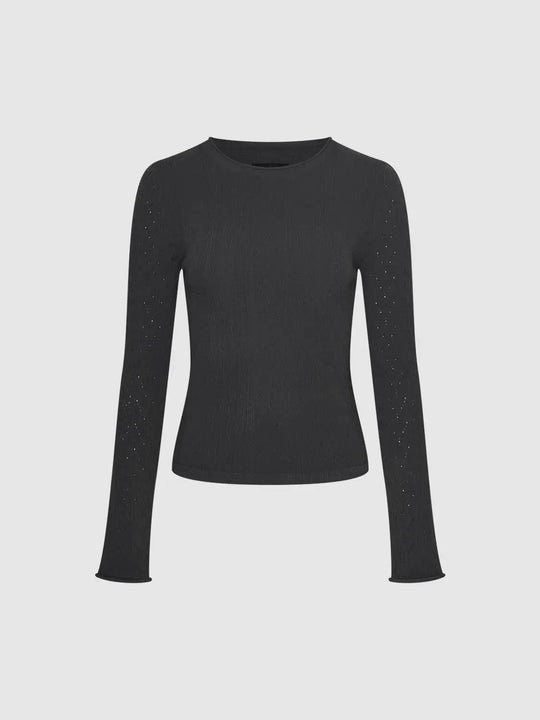テクスチャードニットフィットクルーネック長袖Tシャツ
