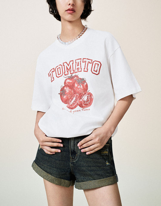 T-shirt dritta con scollo a giro stampato