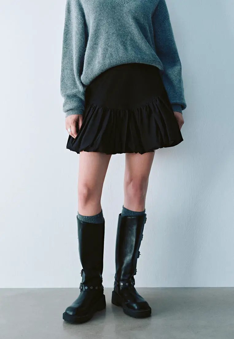 Cotton leopard-print tiered ruffle skirt, black, W_A-Line style.