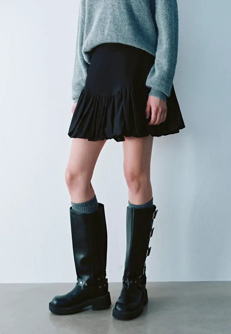 Cotton leopard print tiered ruffle skirt, Urban Revivo Fashion, black A-line skirt with multiple tiers.