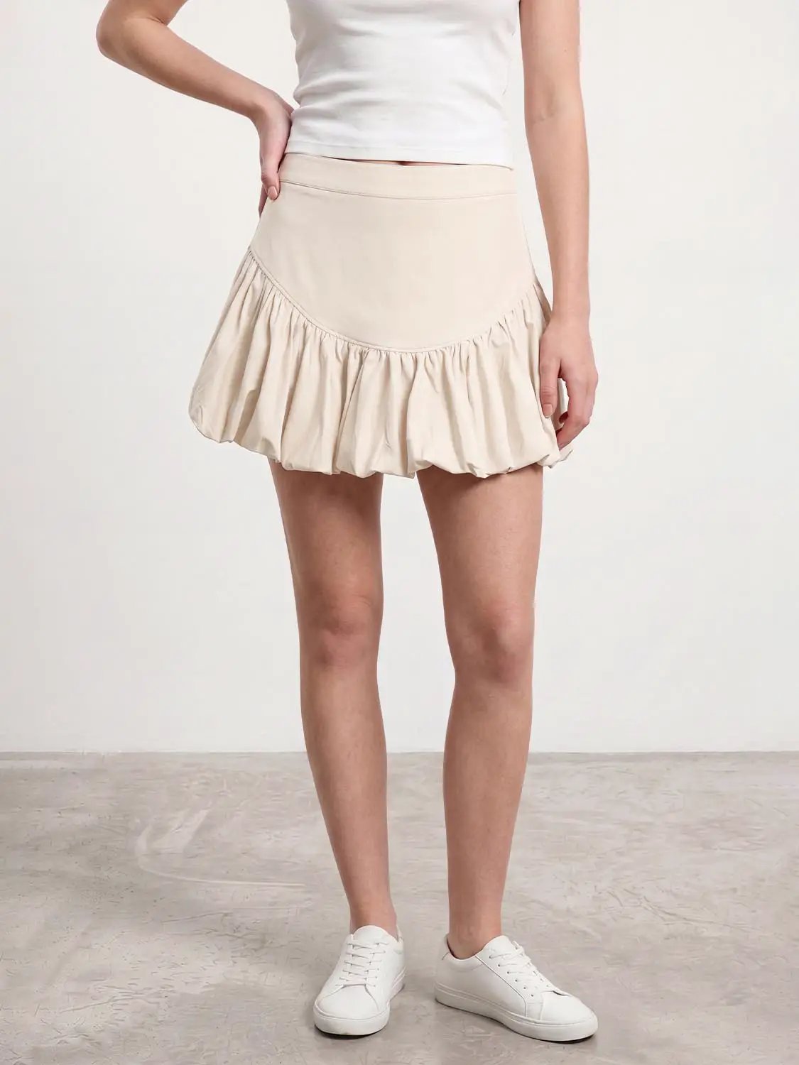 Cotton beige tiered ruffle skirt, Urban Revivo Fashion, W_A-Line