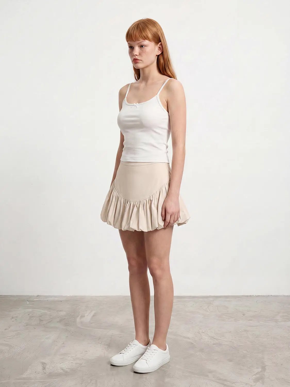 Cotton beige A-line tiered ruffle skirt by Urban Revivo Fashion