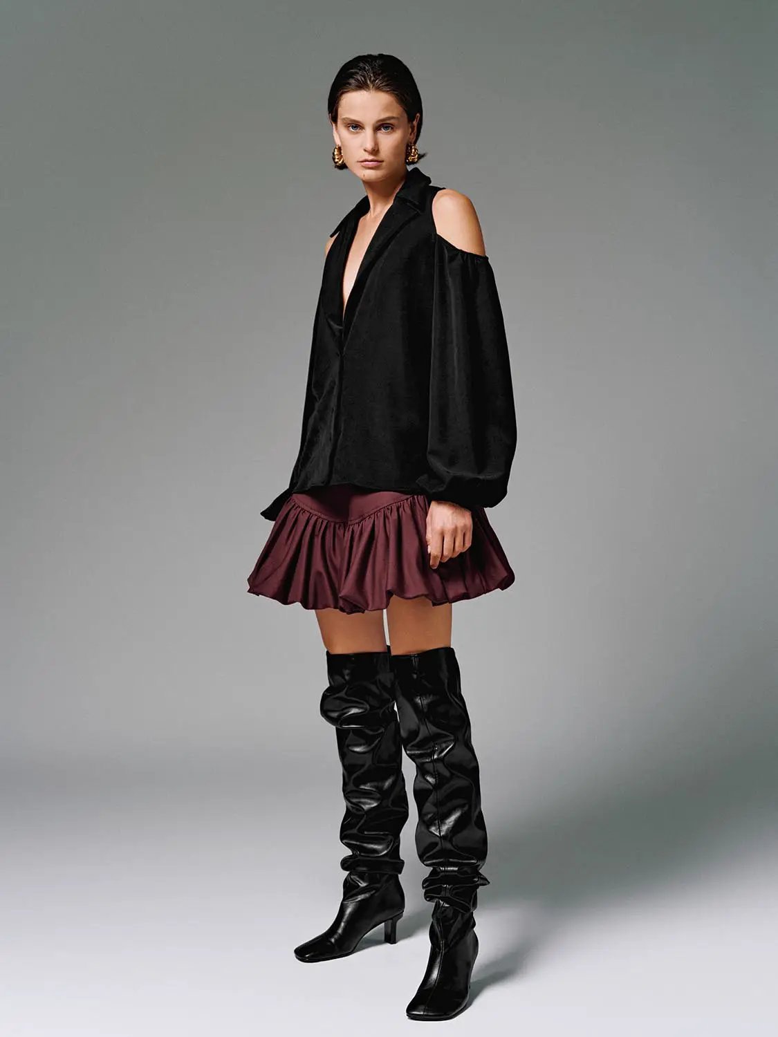 Cotton Leopard Print Tiered Ruffle Skirt in burgundy