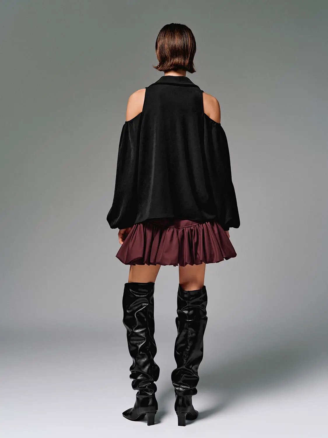 Cotton leopard print tiered ruffle A-line skirt in burgundy