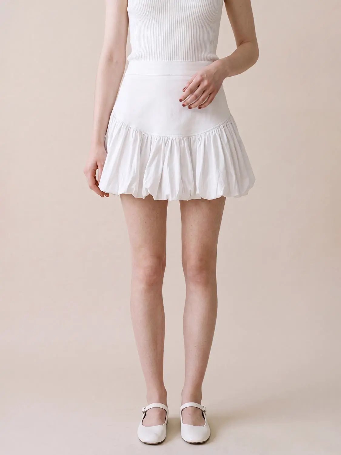 Cotton A-line tiered ruffle skirt in white, women's fashion
