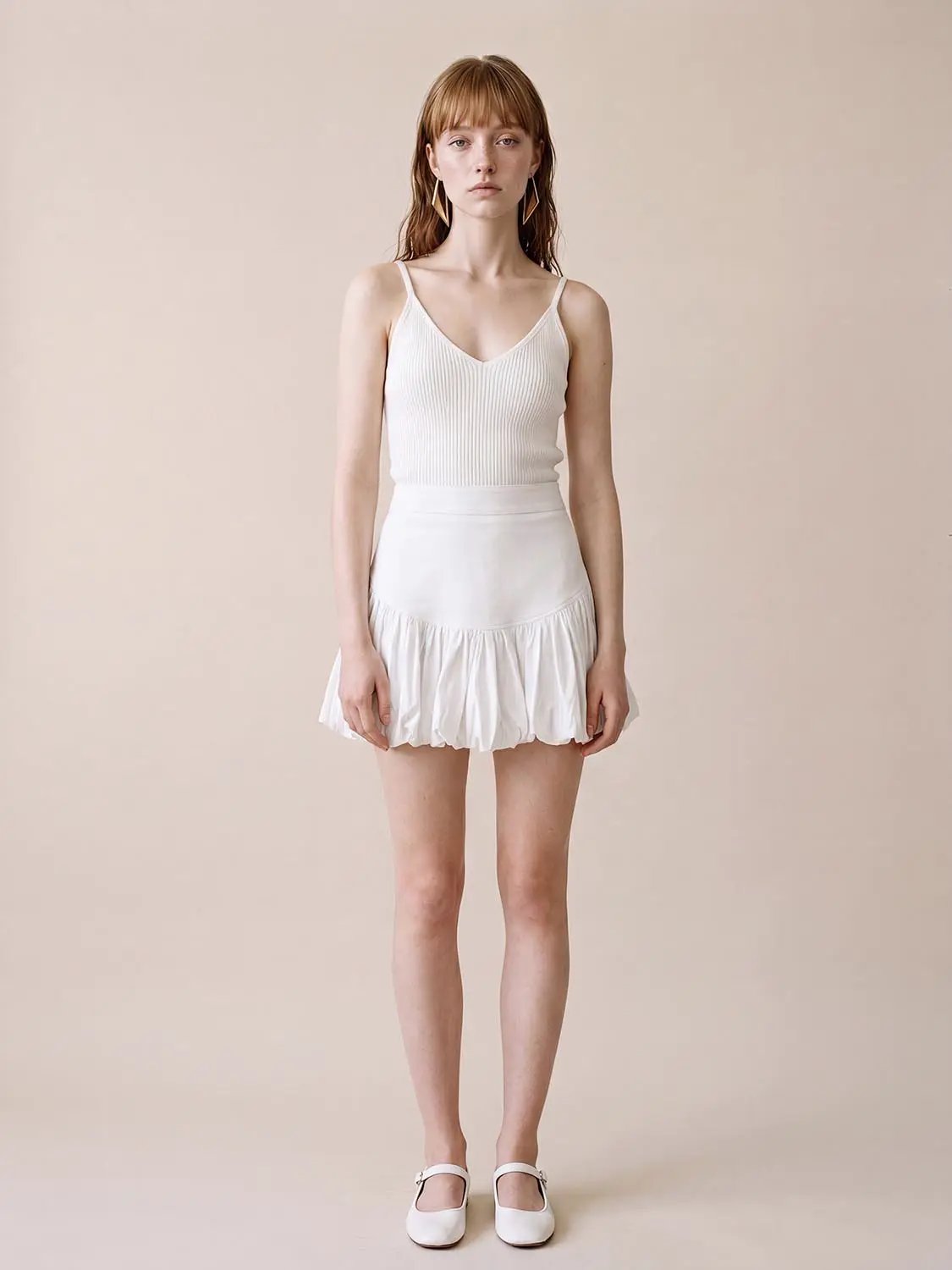 Cotton white A-line skirt with tiered ruffle layers