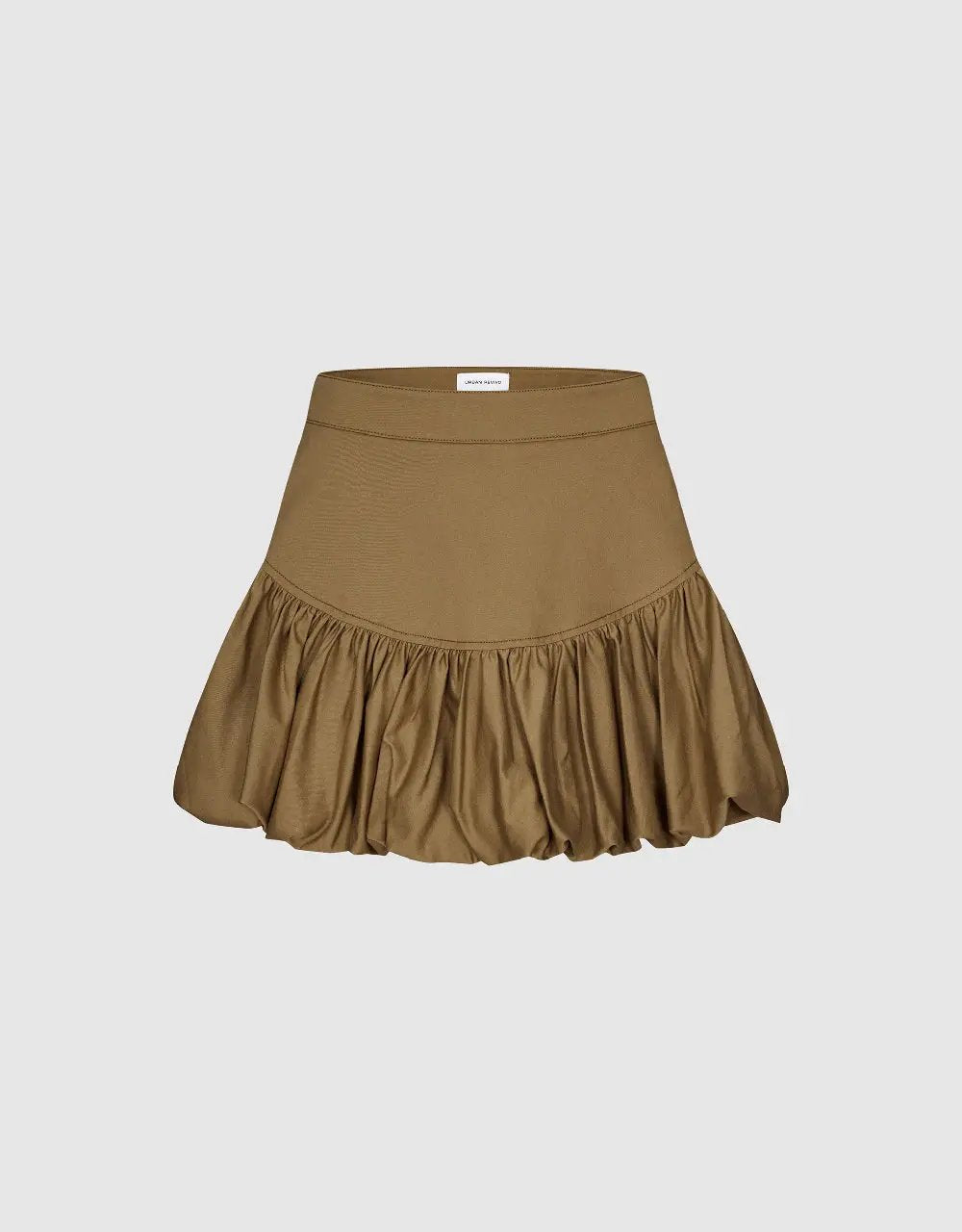 Cotton tan A-line skirt with a gathered tiered ruffle hem
