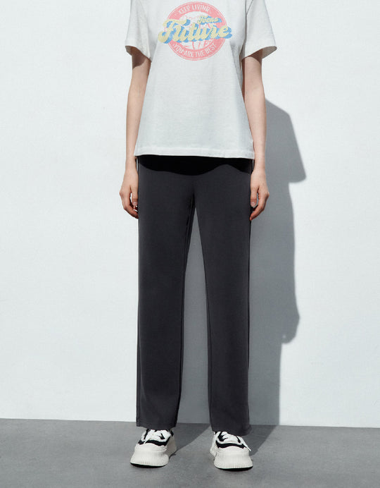 Pantalones rectos de punto con cordón en la cintura