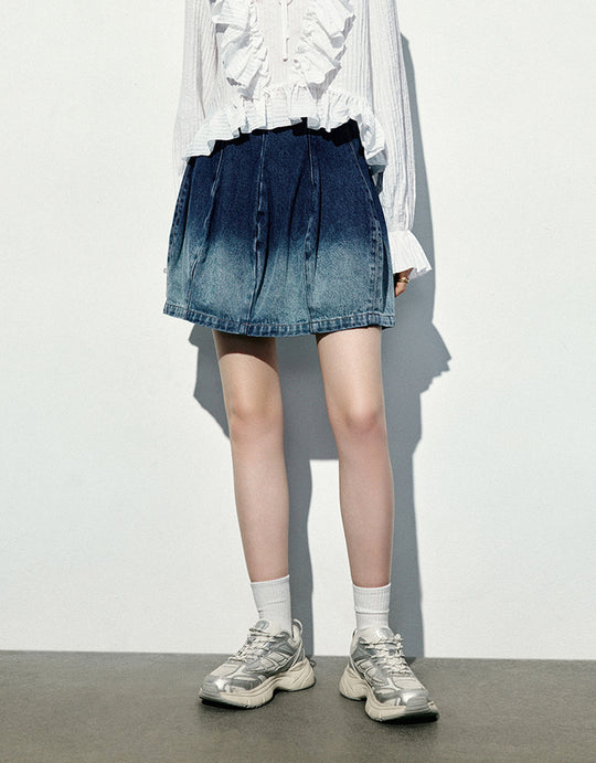 Gradient Mini A-Line Denim Skirt