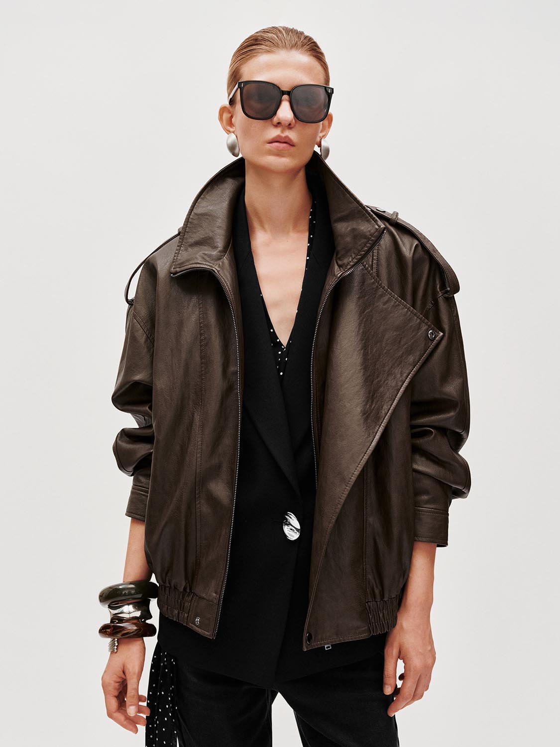 Tie Asymmetric Faux Leather Bomber Jackets