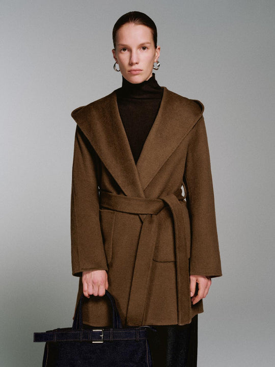 Wool Blend Large Lapel Belted Coats