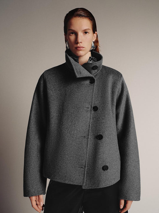 Large Collar Short Wool Blend Jackets