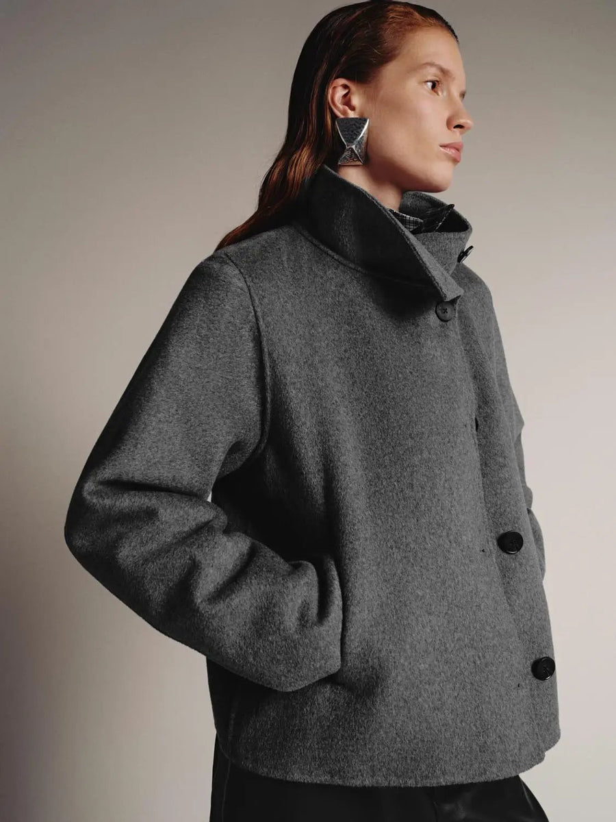 Wool Blend Jacket Cropped With Large Collar – URBAN REVIVO