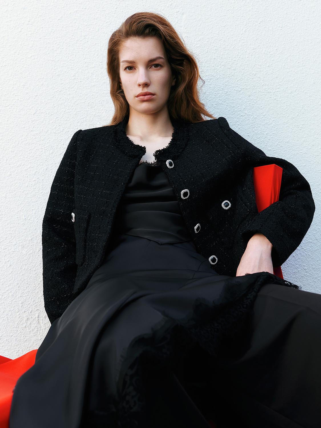 Button Up Crew Neck Tweed Jackets