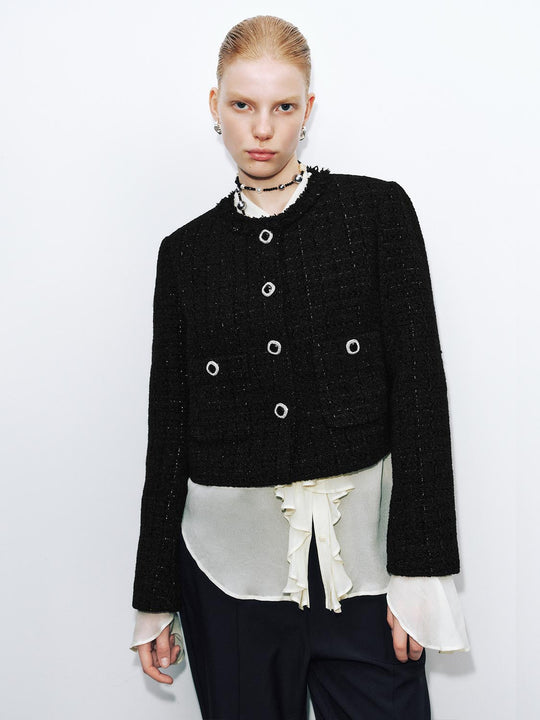 Knopfverschluss Rundhals Tweedjacken