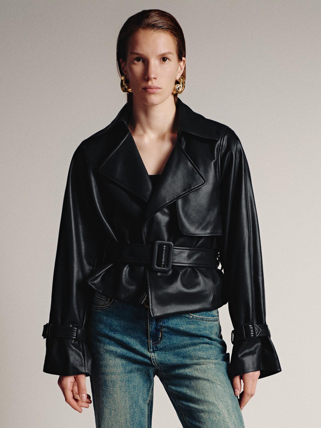 Belt Detail Vegan Leather Jackets