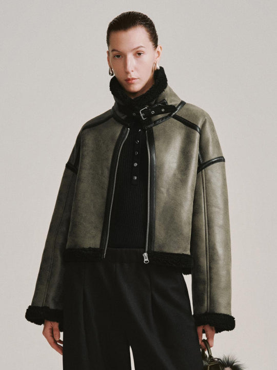 Contrast Hem Faux Leather Jackets